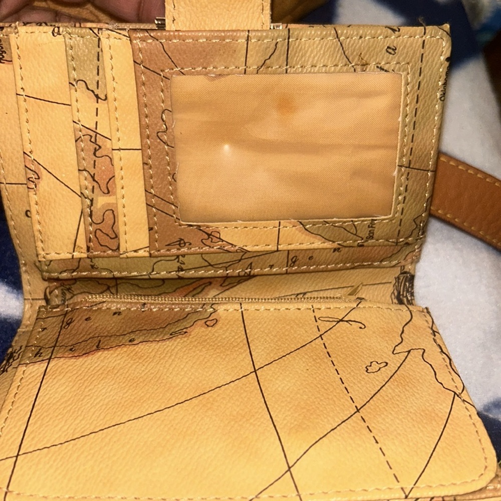 Alviero Martini 1A Classe Geo World Map Shoulder Bag Purse Coated Canvas Leather - Picture 14 of 16
